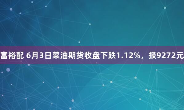 富裕配 6月3日菜油期货收盘下跌1.12%,报9272元